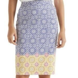 BODEN Gabriella Pencil Office Party Skirt Blue Sun Tile Floral Print Size 8